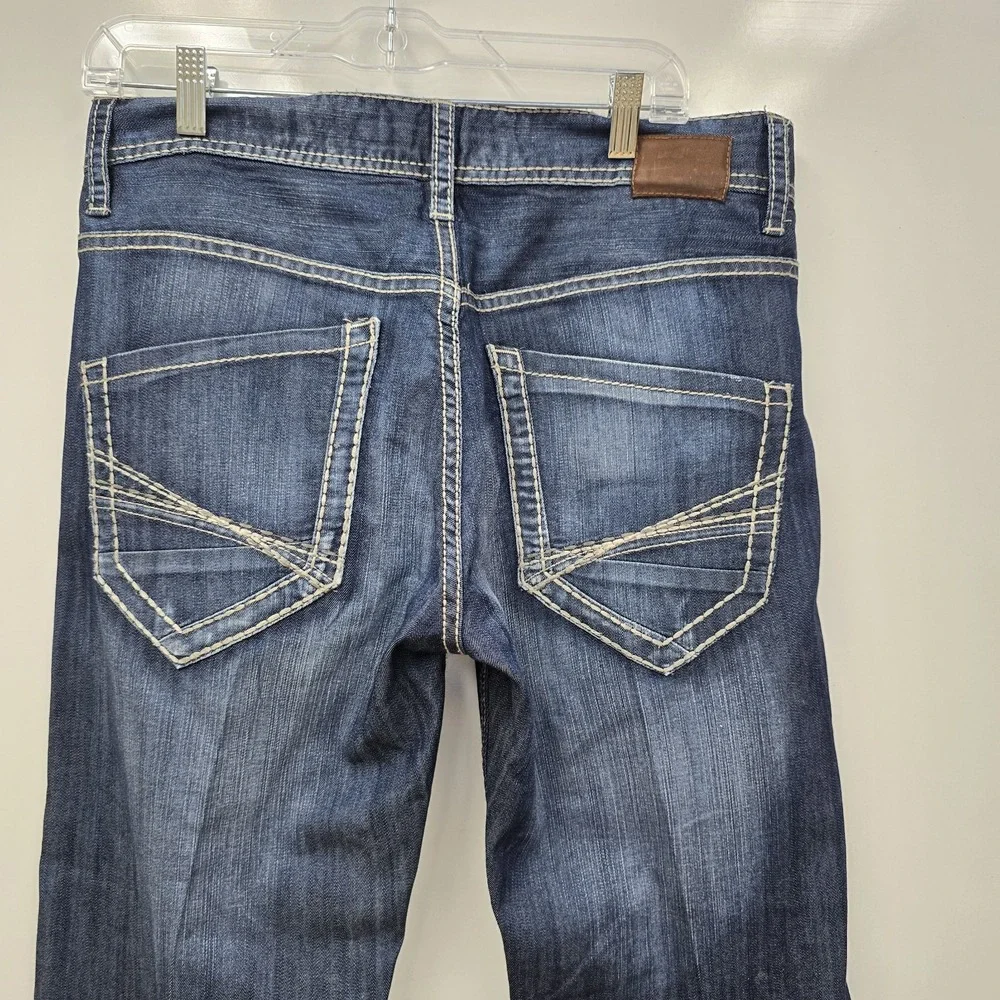 BKE Buckle Carter Straight Jeans Size 31 R   Mens Blue Denim Cotton Thick Stitch